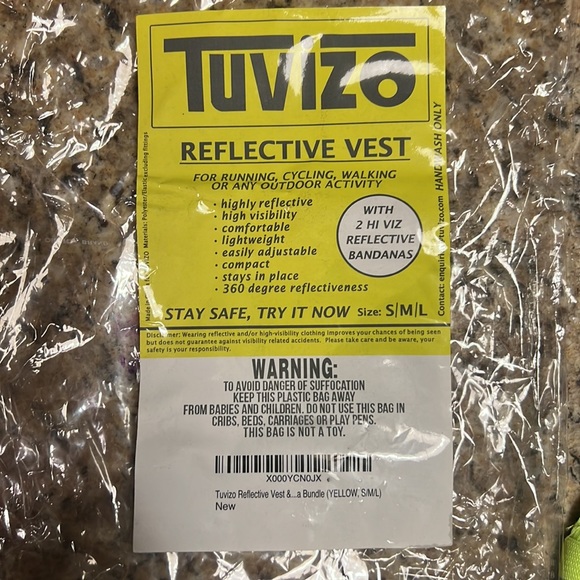 Tuvizo Yellow Reflective Strap Safety Vest & 2 Hi Viz Bandanas - Picture 3 of 6